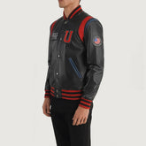 USA Black Leather Varsity Jacket for men
